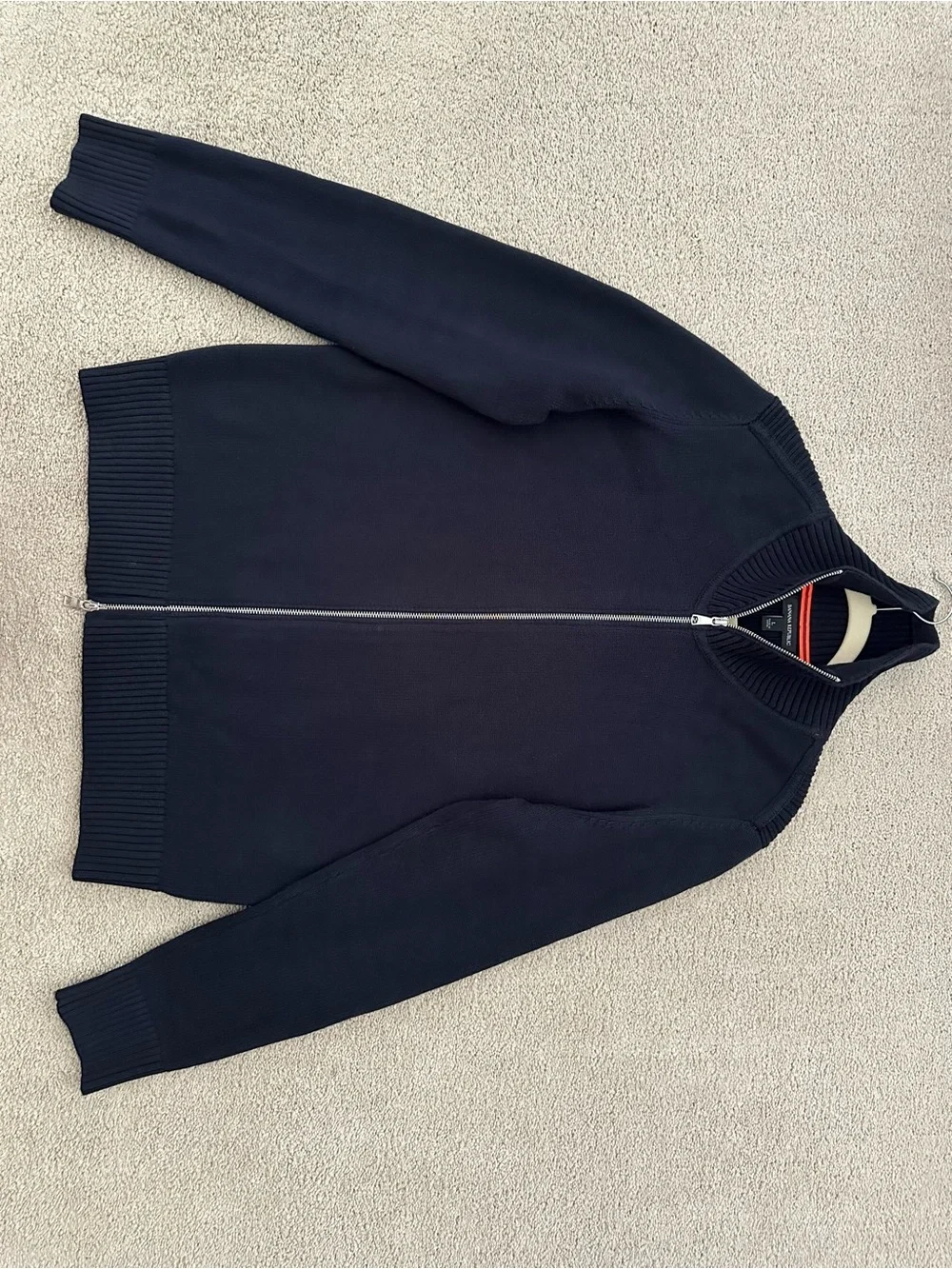 Banana Republic Navy Full-Zip Knit Shawl Collar Fall Sweater - Business Casual